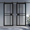 Top Mounted Sliding Track & Dalston Black Double Door - Prefinished - Clear Glass - Urban Collection