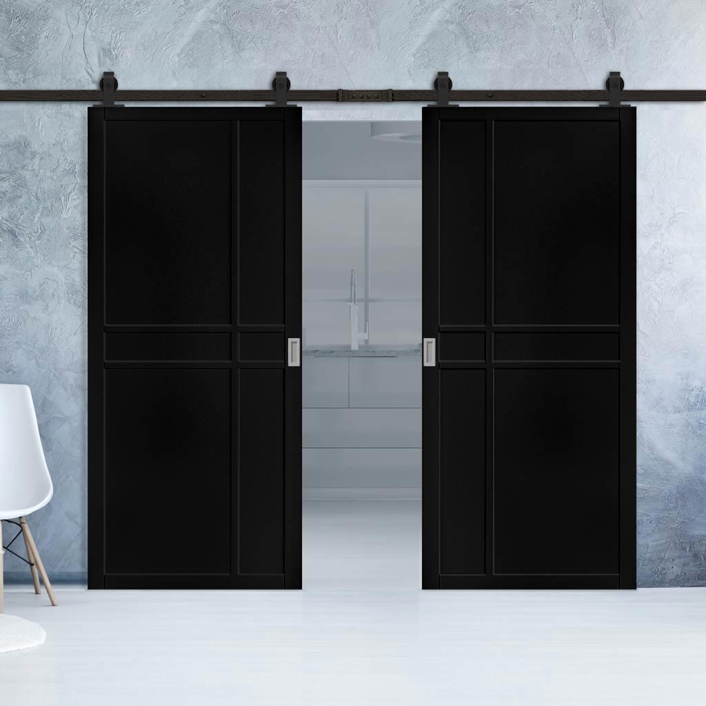 Top Mounted Sliding Track & Dalston Black Double Door - Prefinished - Urban Collection