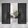 Top Mounted Stainless Steel Sliding Track & Dalston Black Double Door - Prefinished - Tinted Glass - Urban Collection