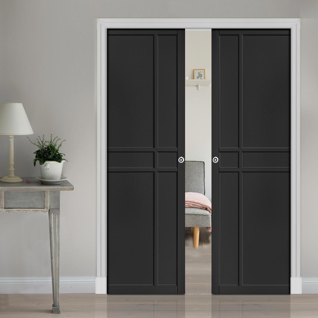 Dalston Black Double Evokit Pocket Doors - Prefinished - Urban Collection