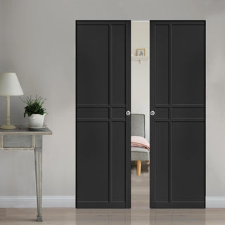 Image: Dalston Black Double Absolute Evokit Double Pocket Door - Prefinished - Urban Collection