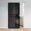 Top Mounted Stainless Steel Sliding Track & Dalston Black Door - Prefinished - Tinted Glass - Urban Collection