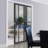 Dalston Black Staffetta Twin Telescopic Pocket Door - Prefinished - Tinted Glass - Urban Collection