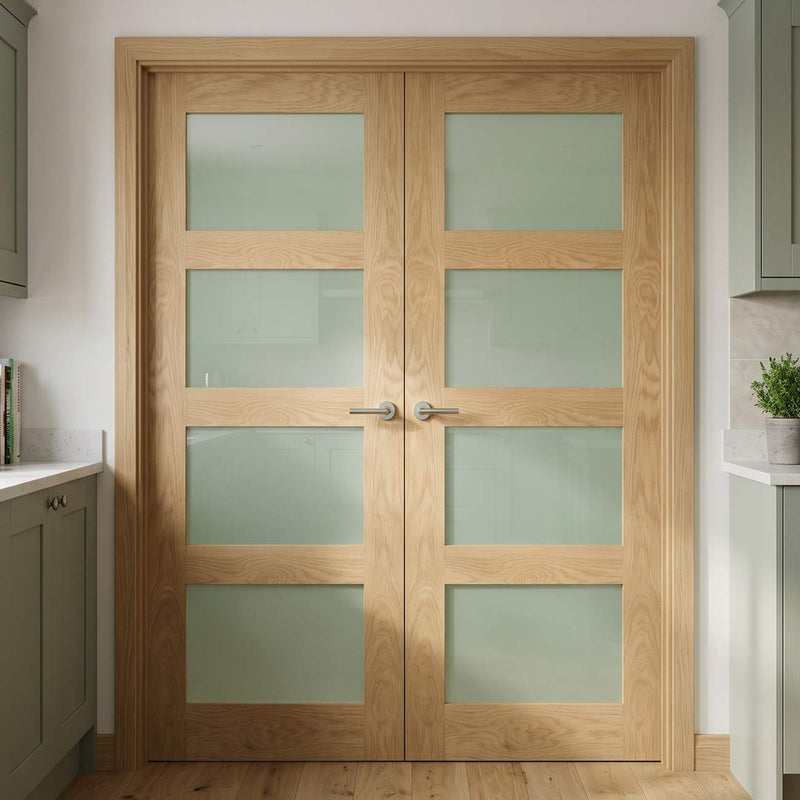 Coventry Shaker Style Oak Internal Door Pair - Frosted Glass - Unfinished