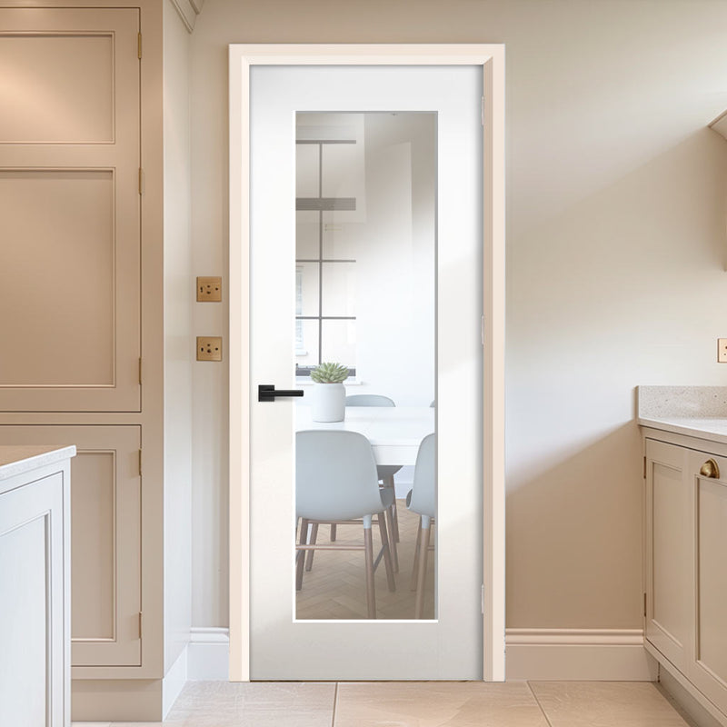 EasiKit Internal Door and Frame Kit - All Fittings Included - Denver White Primed Shaker Internal Door - Clear Glass