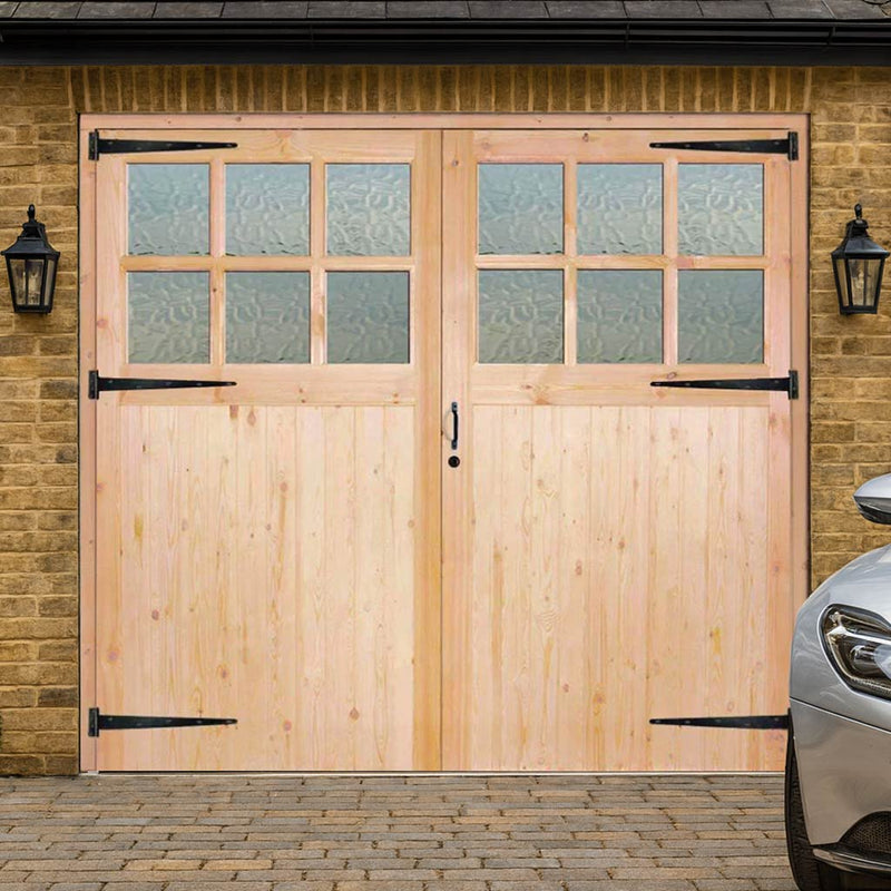 Traditional Pine Garage Door Pair - Flemish Single Glazing - Unfinished