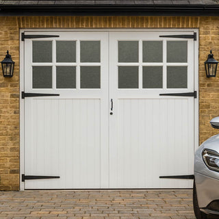 Image: Traditional Pine Garage Door Pair - Flemish Single Glazing - Unfinished