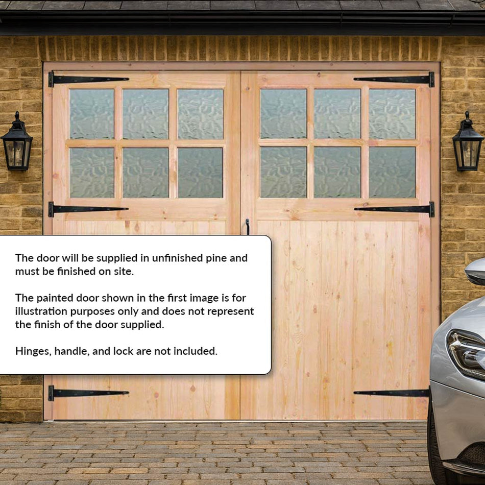 Traditional Pine Garage Door Pair - Flemish Single Glazing - Unfinished