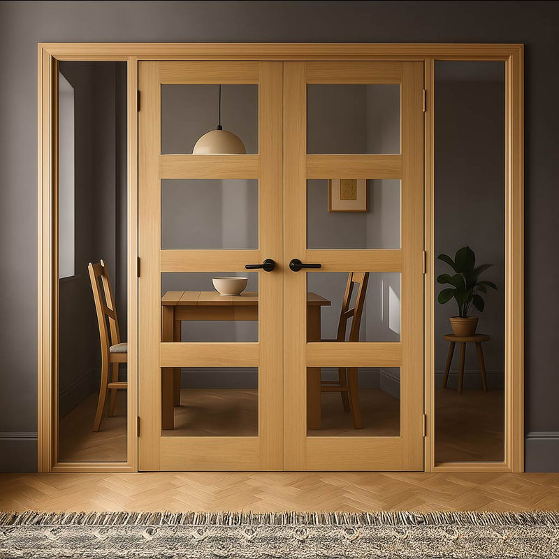 Oak Room Divider - Coventry Shaker Glazed Unfinished Door Pair with Full Glass Side - 2018mm High - Multiple Widths