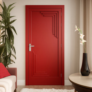 Image: Urban Deco® Solid Wood Internal Door UK Made - Pillar Box Red Premium Primed - Bespoke Sizes