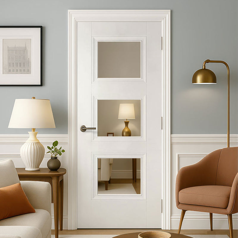 Amsterdam 3 Pane Internal Door - Clear Glass - White Primed