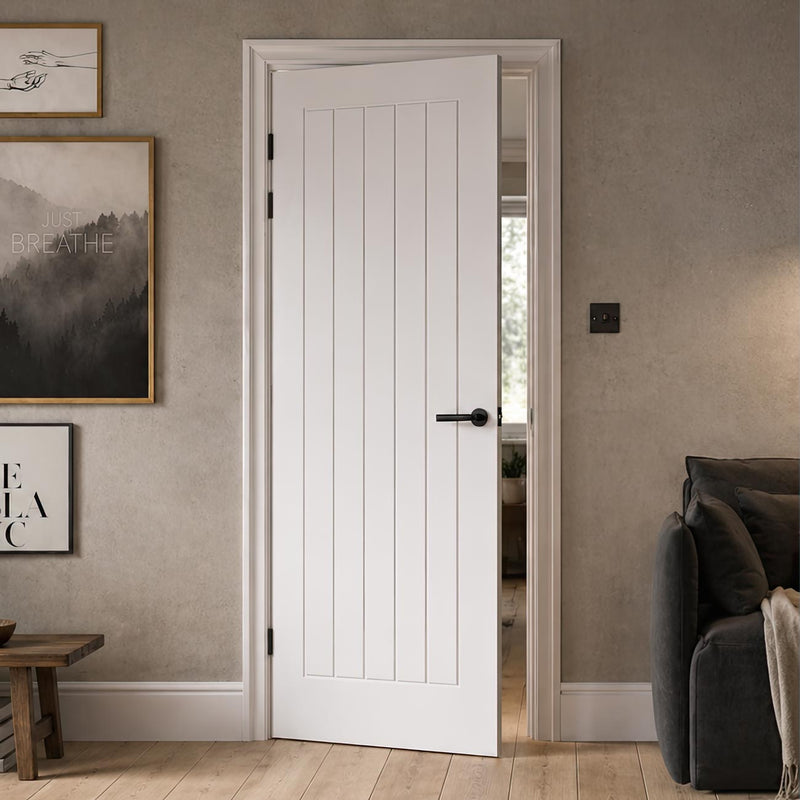 White Fire Internal Door, Mexicano Internal Door - Vertical Lining - 1/2 Hour Rated - White Primed
