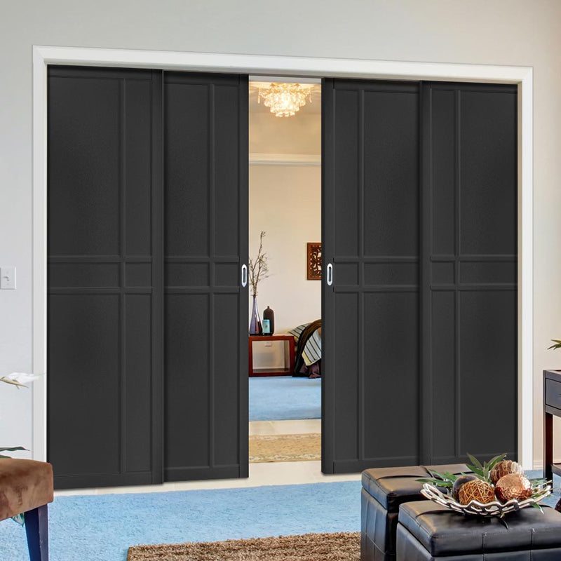 Dalston Black Staffetta Quad Telescopic Pocket Door - Prefinished - Urban Collection