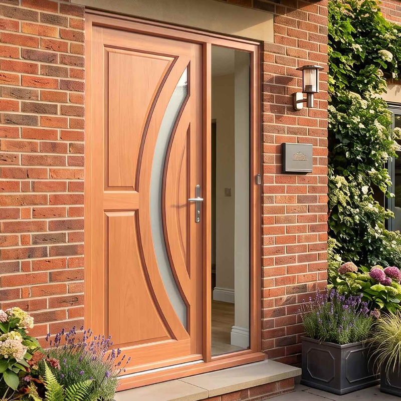 External Door & Frame Set - Harrow Hardwood - Frosted Double Glazing - One Unglazed Side Screen