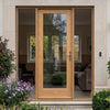 External Door & Frame Set - Shaker 1L Oak - Clear Double Glazing - Two Unglazed Side Screens