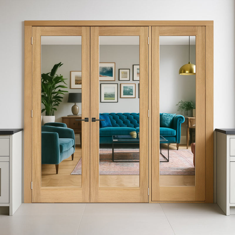 Room Divider - Pattern 10 Oak Clear Glass Unfinished Double Doors with Single Side