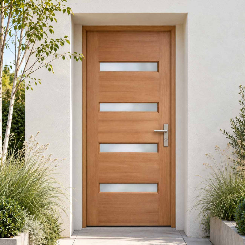 External Door & Frame Set - Balham Hardwood - Frosted Double Glazing