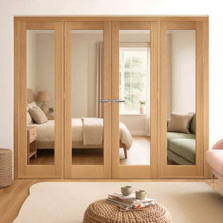 Image: Room Divider - Pattern 10 Oak Clear Glass Unfinished Double Doors with Double Sides