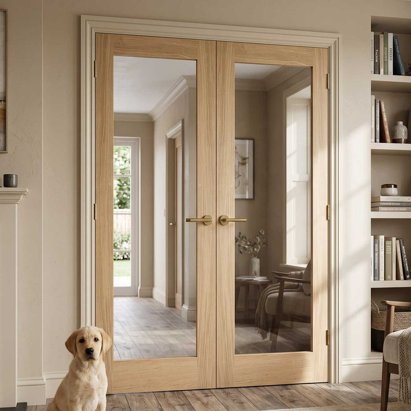 Pattern 10 Oak Internal Door Pair - Clear Glass - Unfinished