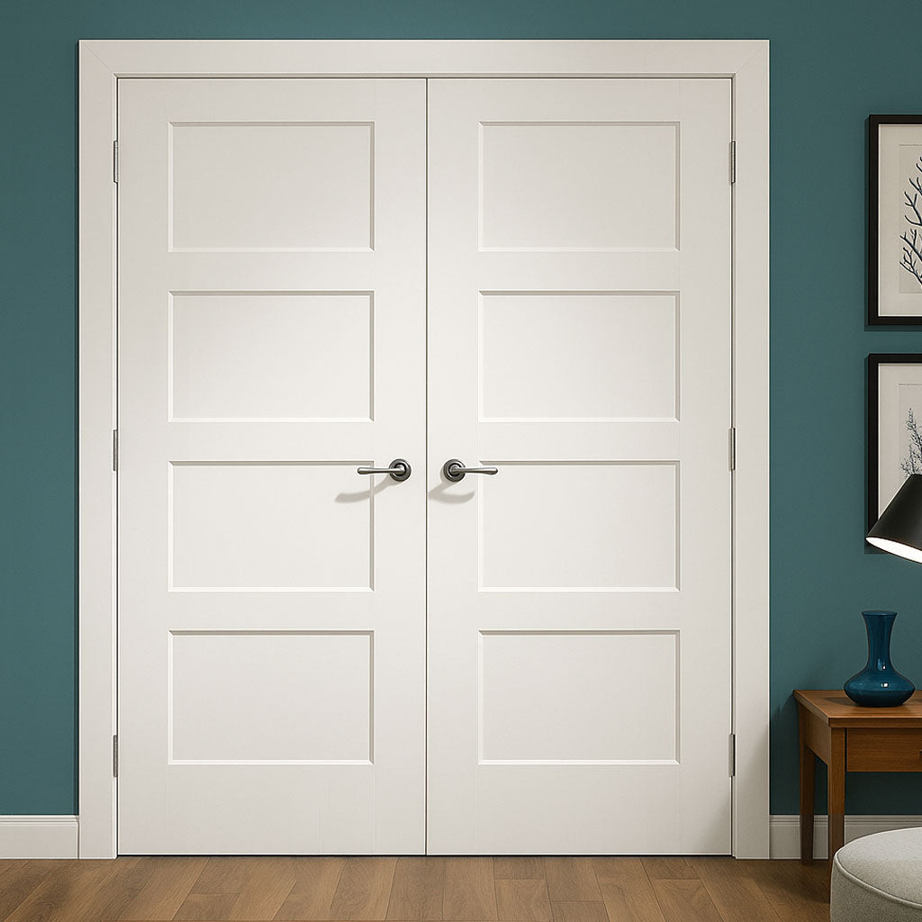 Shaker 4 Pane White Primed Internal Door Pair