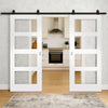 Top Mounted Sliding Track & Double Door - Coventry White Primed Shaker Door - Clear Glass