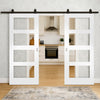 Top Mounted Sliding Track & Double Door - Coventry White Primed Shaker Door - Clear Glass