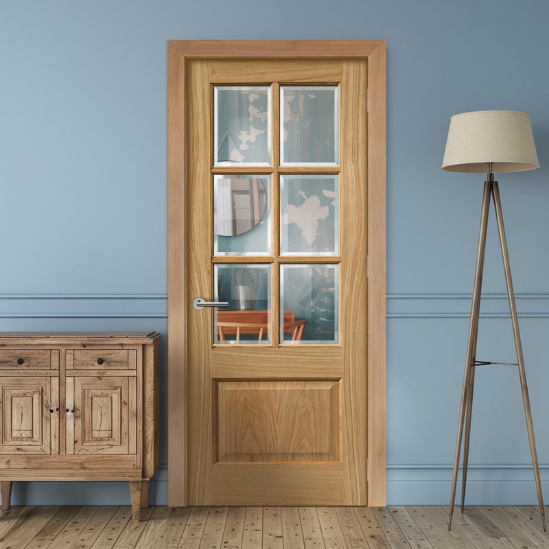 EasiKit Internal Door and Frame Kit - J B Kind Oak Classic Dove Internal Door - Bevelled Clear Glass