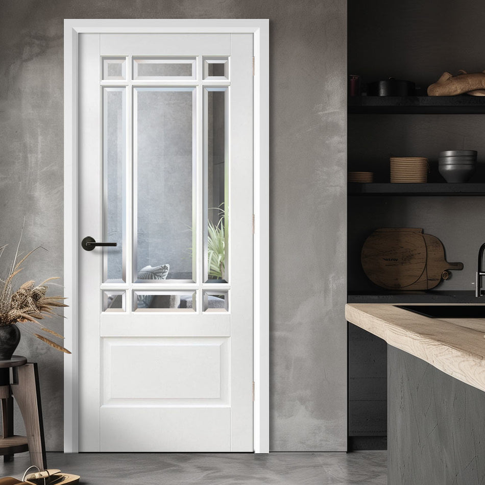 EasiKit Internal Door and Frame Kit - Downham Internal Door - Bevelled Clear Glass - White Primed