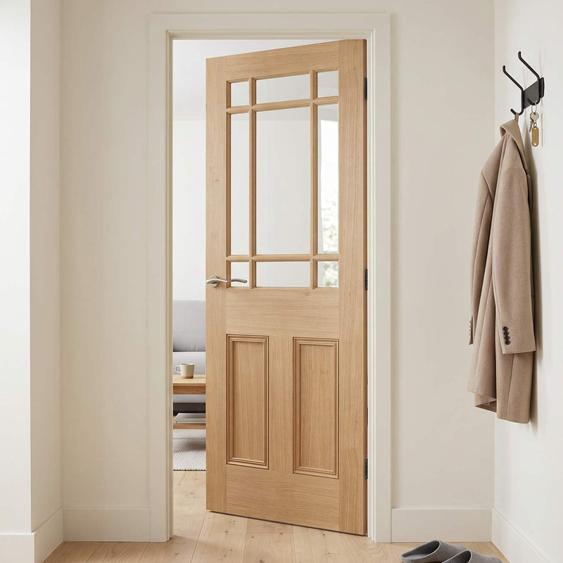 Downham 9 Pane Oak Internal Door - Clear Glass - Unfinished