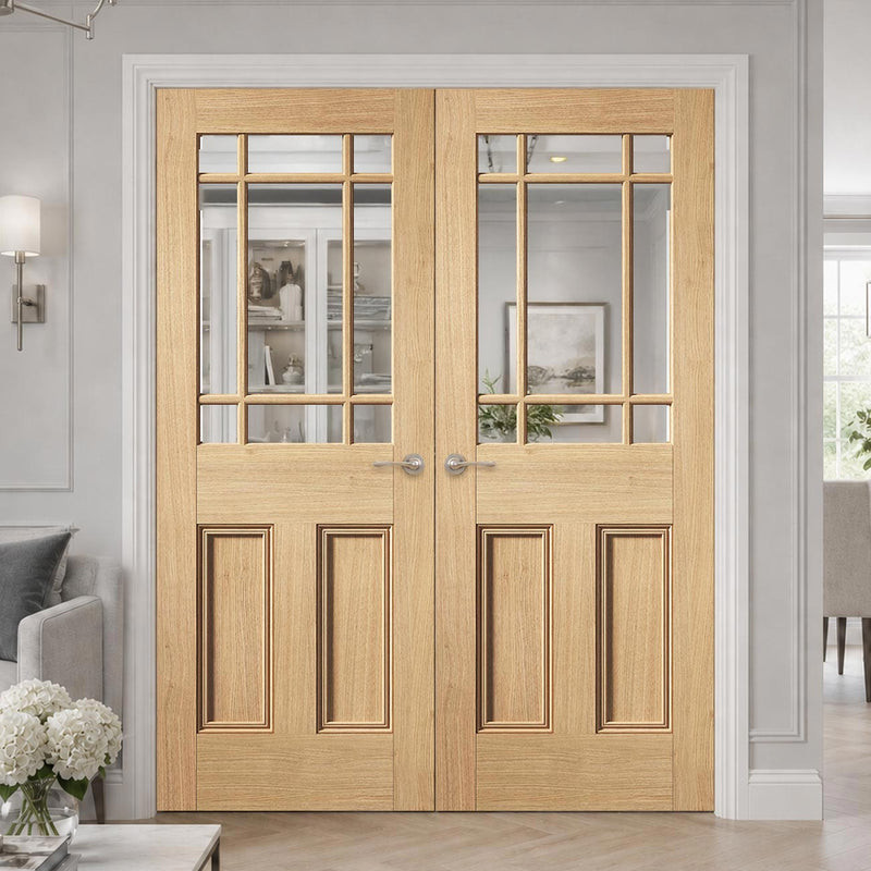 Downham Glazed Oak Internal Door Pair - Clear Glass