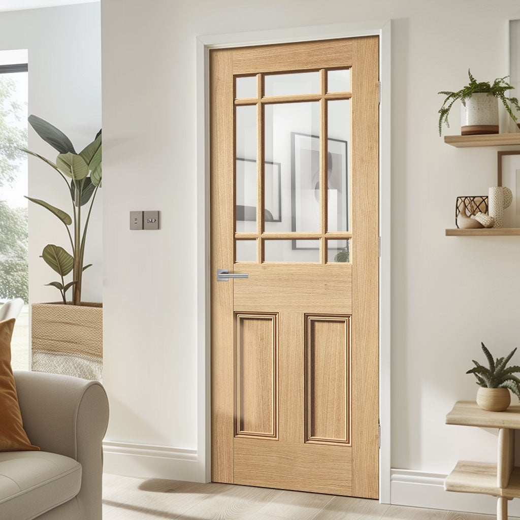 Downham 9 Pane Oak Internal Door - Clear Glass - Unfinished