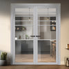 Drake Solid Wood Internal Door Pair UK Made DD0108C Clear Glass - Mist Grey Premium Primed - Urban Lite® Bespoke Sizes