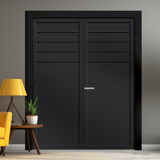 Image: Drake Panel Solid Wood Internal Door Pair UK Made DD0108P - Shadow Black Premium Primed - Urban Lite® Bespoke Sizes
