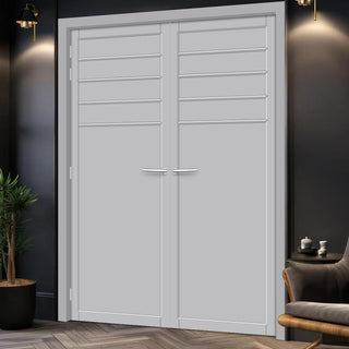 Image: Drake Panel Solid Wood Internal Door Pair UK Made DD0108P - Mist Grey Premium Primed - Urban Lite® Bespoke Sizes