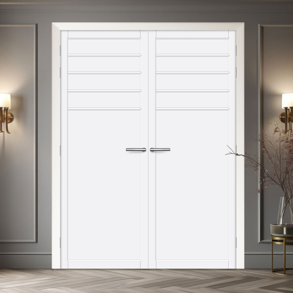 Drake Panel Solid Wood Internal Door Pair UK Made DD0108P - Cloud White Premium Primed - Urban Lite® Bespoke Sizes
