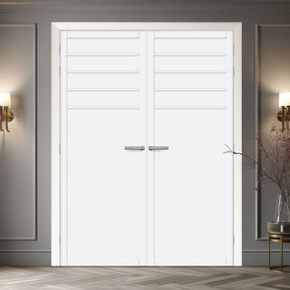 Image: Drake Panel Solid Wood Internal Door Pair UK Made DD0108P - Cloud White Premium Primed - Urban Lite® Bespoke Sizes