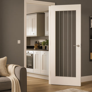Image: Ely White Primed Glazed Interior Door - Clear Etched Glass