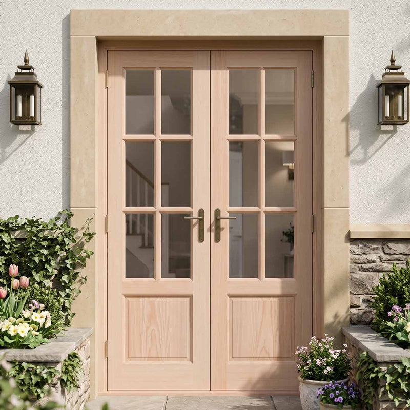 EXTERIOR Hemlock GTP 2 Panel Door Pair - Fit Your Own Glass