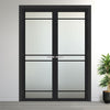 Ebida Solid Wood Internal Door Pair UK Made DD0113F Frosted Glass - Shadow Black Premium Primed - Urban Lite® Bespoke Sizes