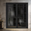 Ebida Solid Wood Internal Door Pair UK Made DD0113T Tinted Glass - Shadow Black Premium Primed - Urban Lite® Bespoke Sizes