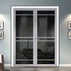 Ebida Solid Wood Internal Door Pair UK Made DD0113T Tinted Glass - Mist Grey Premium Primed - Urban Lite® Bespoke Sizes
