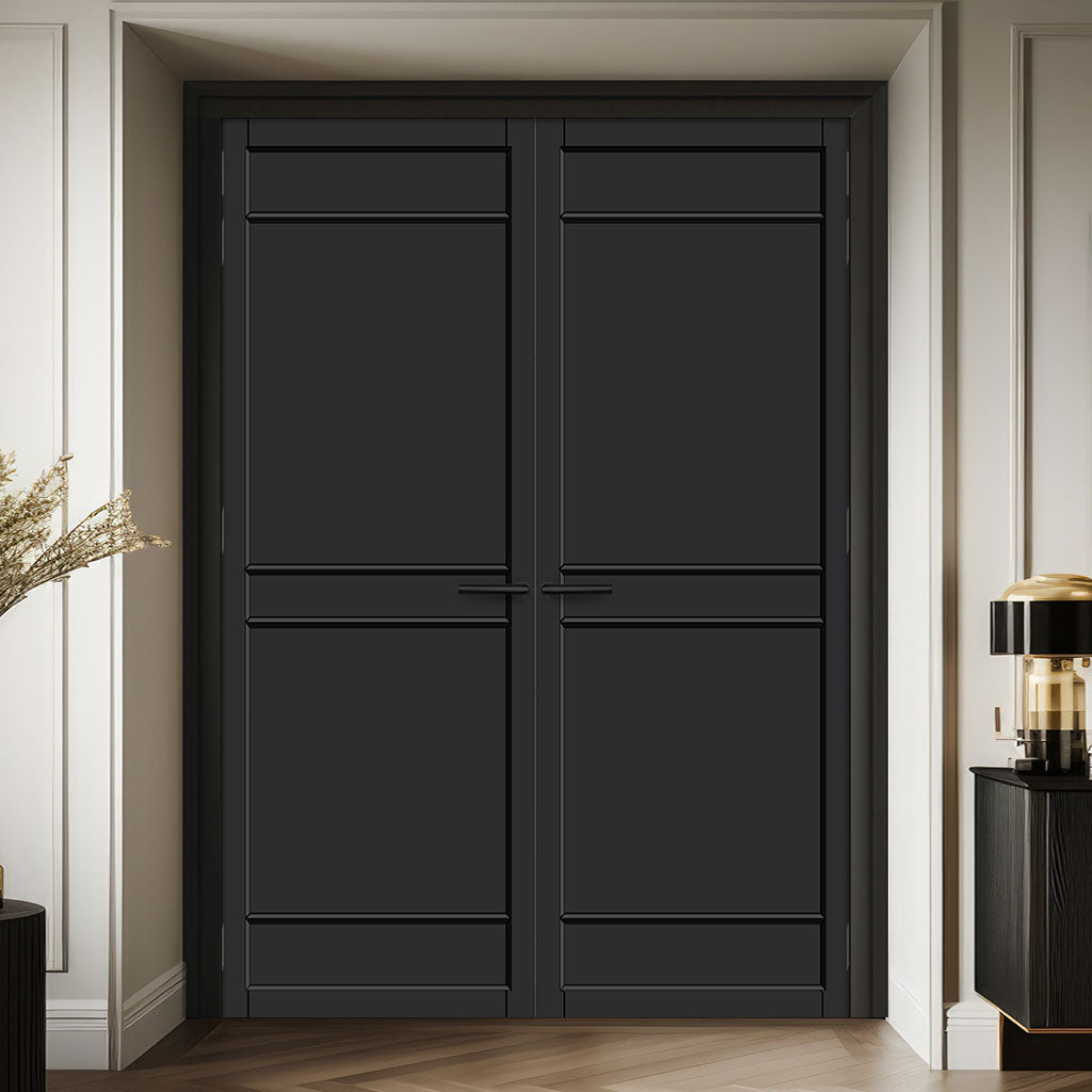 Ebida Panel Solid Wood Internal Door Pair UK Made DD0113P - Shadow Black Premium Primed - Urban Lite® Bespoke Sizes