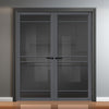 Ebida Solid Wood Internal Door Pair UK Made DD0113T Tinted Glass - Stormy Grey Premium Primed - Urban Lite® Bespoke Sizes