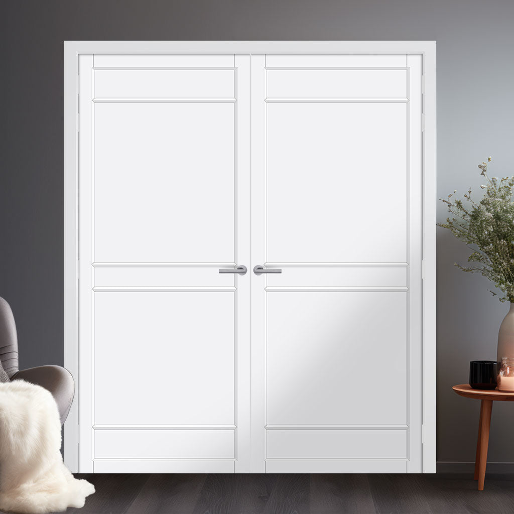 Ebida Panel Solid Wood Internal Door Pair UK Made DD0113P - Cloud White Premium Primed - Urban Lite® Bespoke Sizes