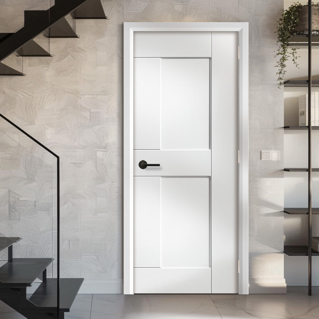 EasiKit Internal Door and Frame Kit - JBK White Shaker Eccentro Primed Panel Internal Door