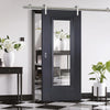 Saturn Tubular Stainless Steel Sliding Track & Eindhoven Black Primed Door - Clear Glass - Unfinished