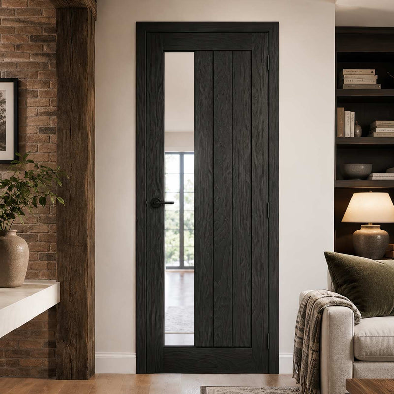 Ely Brushed Black Oak Internal Door - Clear Glass