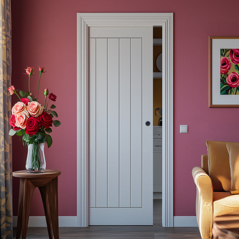 Ely Single Evokit Pocket Door - White Primed