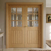 Bespoke Ely Real American Oak Veneer Internal Door Pair - Clear Bevelled Glass - Prefinished
