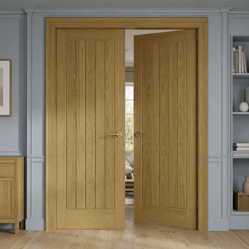 Ely Real American Oak Veneer Internal Door Pair - Prefinished